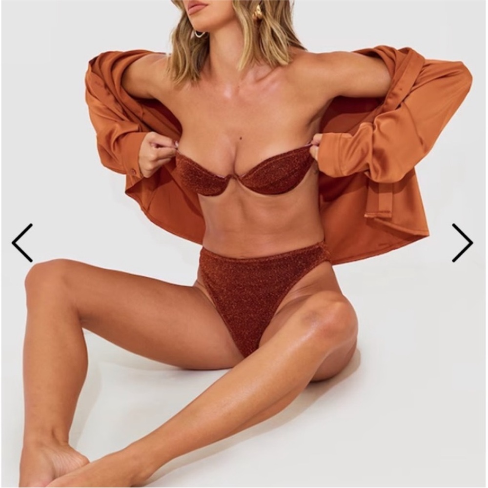 NWT Rust Glitter High Waist High Leg Bikini (top 14 & bottom 12) - Picture 3 of 7